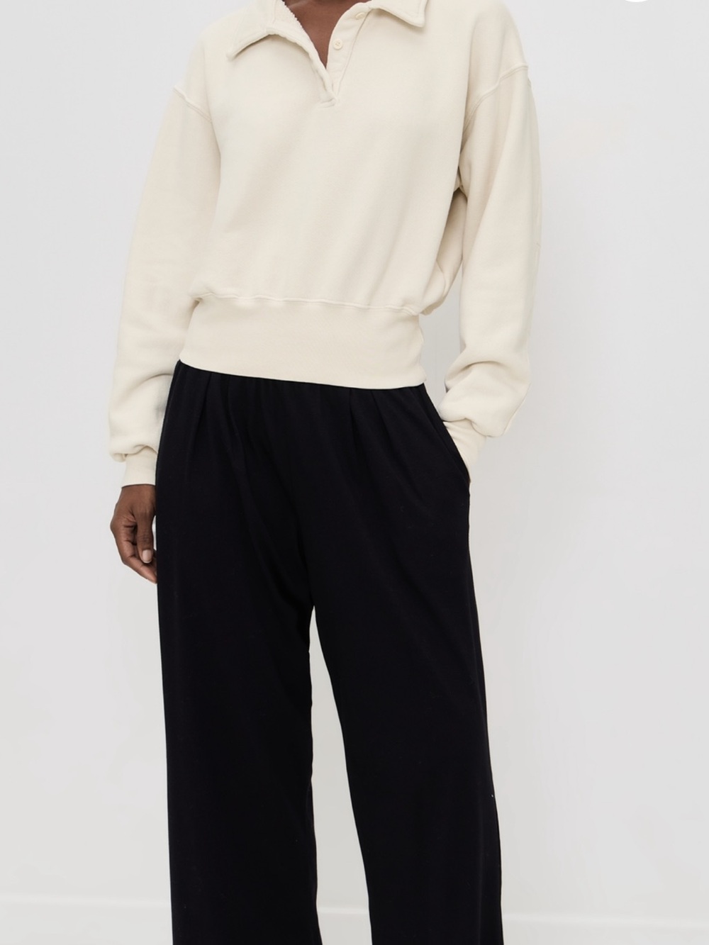 Women's Cream Polo-Style Pullover Sweatshirt